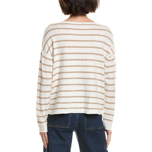 Vince Camuto Womens  Rolled Edge Stripe Sweater, White - Picture 2 of 3